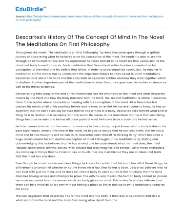 The Duality of Mind: Descartes’ Perspective in Meditations