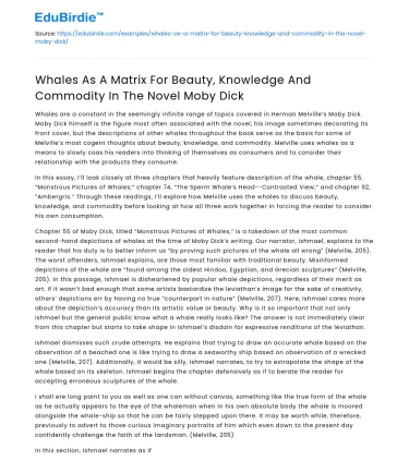 Whales in Moby Dick: Beauty, Knowledge, Commodity