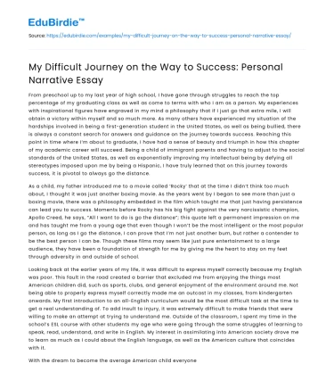 My Difficult Journey on the Way to Success: Personal Narrative Essay