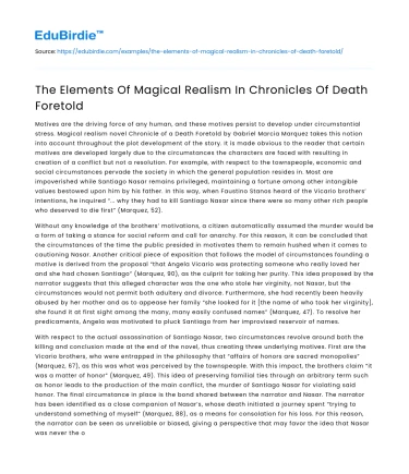The Elements Of Magical Realism In Chronicles Of Death Foretold