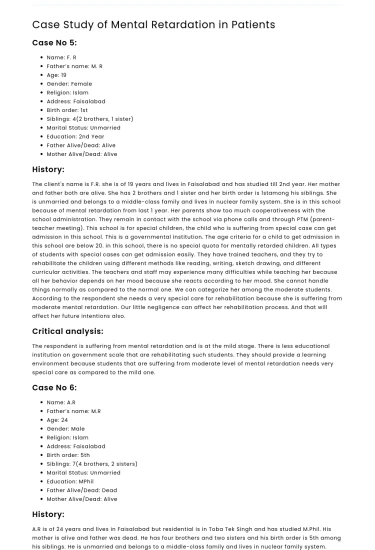 Case Study of Mental Retardation in Patients