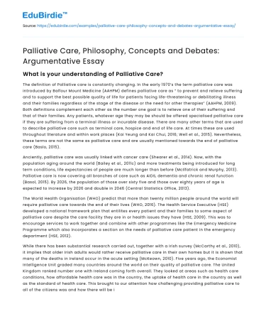 Palliative Care, Philosophy, Concepts and Debates: Argumentative Essay