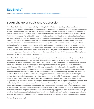 Beauvoir: Moral Fault And Oppression