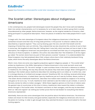 The Scarlet Letter: Stereotypes about Indigenous Americans