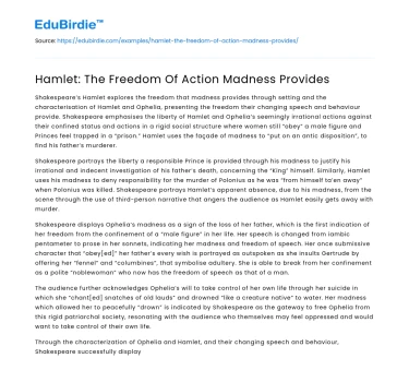 Hamlet: The Freedom Of Action Madness Provides