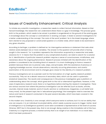 Issues of Creativity Enhancement: Critical Analysis