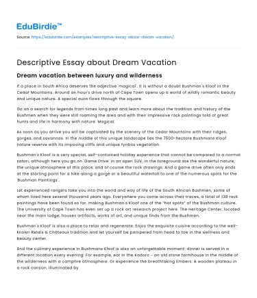 Descriptive Essay about Dream Vacation