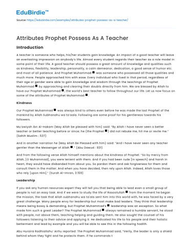Attributes Prophet Possess As A Teacher