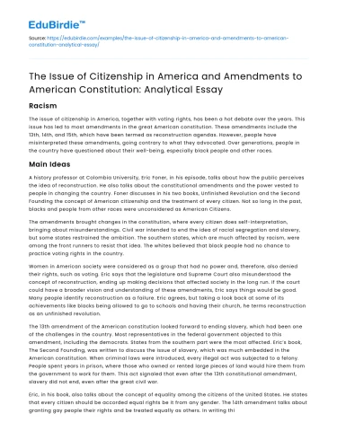 Citizenship in America: Amendments to Constitution