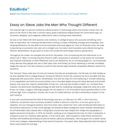 Essay on Steve Jobs the Man Who Thought Different