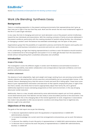 Work Life Blending: Synthesis Essay