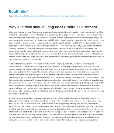 Why Australia should Bring Back Capital Punishment