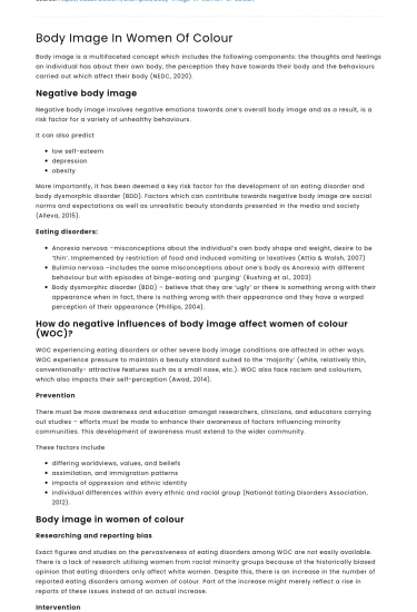 Body Image In Women Of Colour