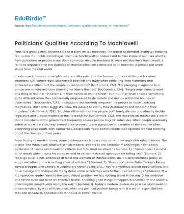 Politicians’ Qualities According To Machiavelli