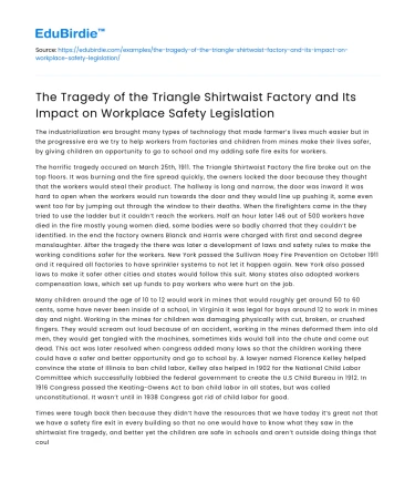 Triangle Shirtwaist Fire: Impact on Workplace Safety Laws