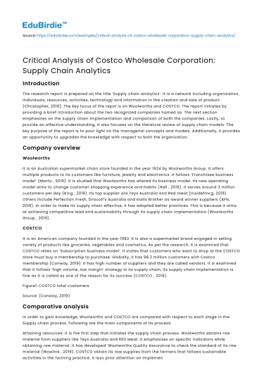 Critical Analysis of Costco Wholesale Corporation: Supply Chain Analytics