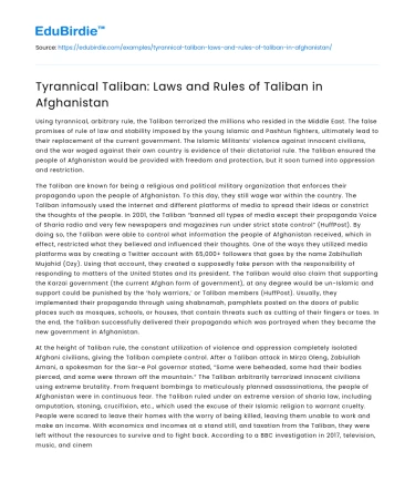 Tyrannical Taliban: Laws and Rules of Taliban in Afghanistan