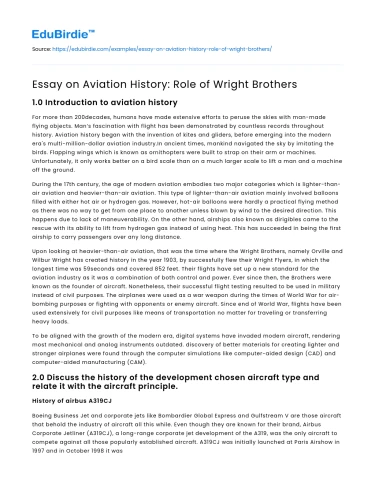 Essay on Aviation History: Role of Wright Brothers