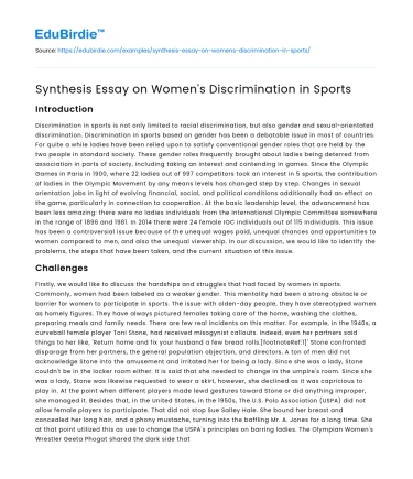 Synthesis Essay on Women’s Discrimination in Sports