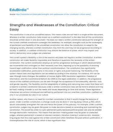 Strengths and Weaknesses of the Constitution: Critical Essay