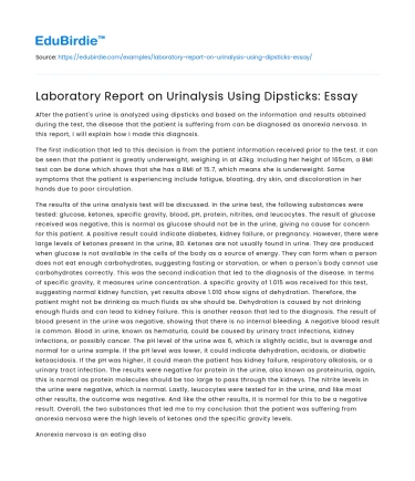 Laboratory Report on Urinalysis Using Dipsticks: Essay