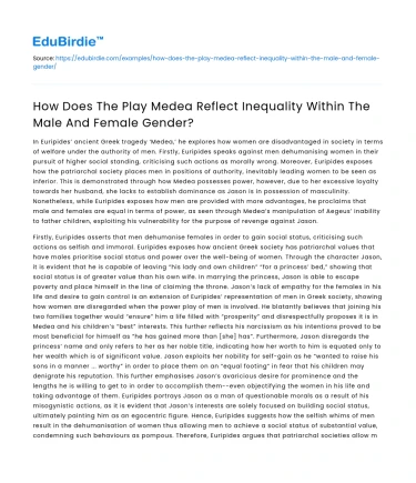 Gender Inequality Reflected in Play Medea