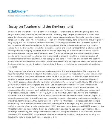 Essay on Tourism and the Environment