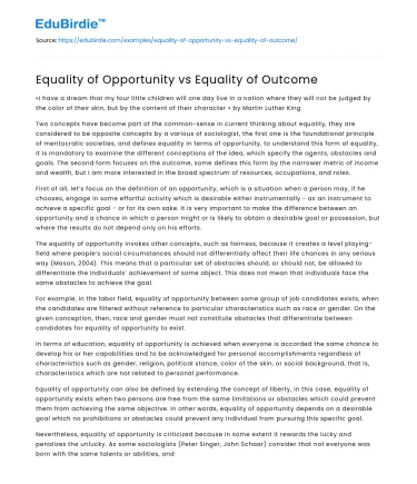 Equality of Opportunity vs Equality of Outcome