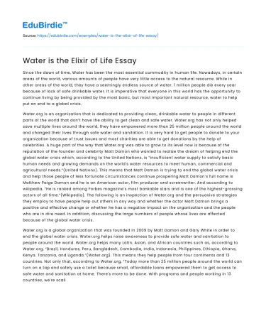 Water is the Elixir of Life Essay