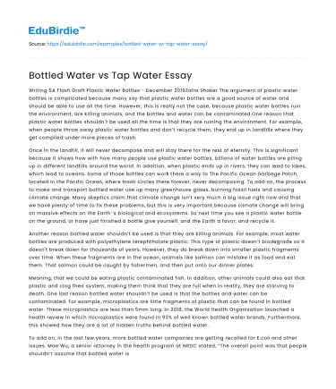 Bottled Water vs Tap Water Essay