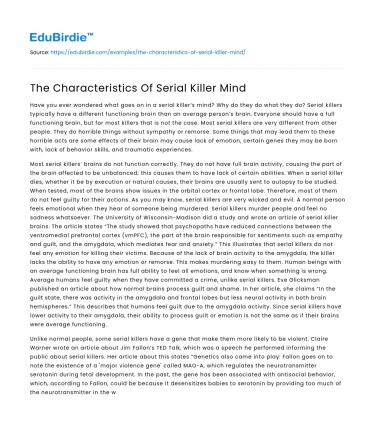 The Characteristics Of Serial Killer Mind