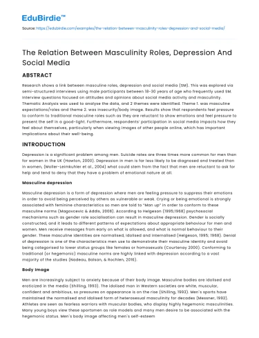 The Relation Between Masculinity Roles, Depression And Social Media