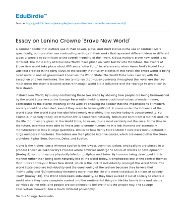 Essay on Lenina Crowne ‘Brave New World’