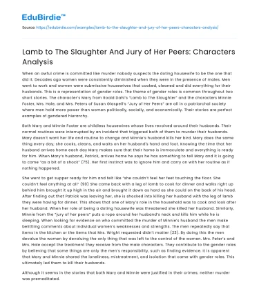 Lamb to The Slaughter And Jury of Her Peers: Characters Analysis