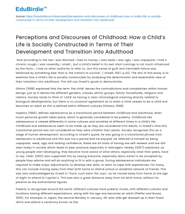 Childhood Perceptions and the Transition to Adulthood