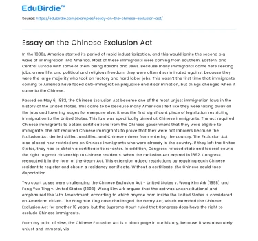 Essay on the Chinese Exclusion Act
