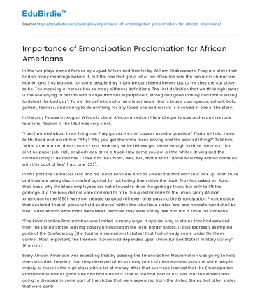 Importance of Emancipation Proclamation for African Americans