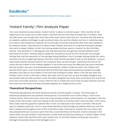 ‘Instant Family’: Film Analysis Paper