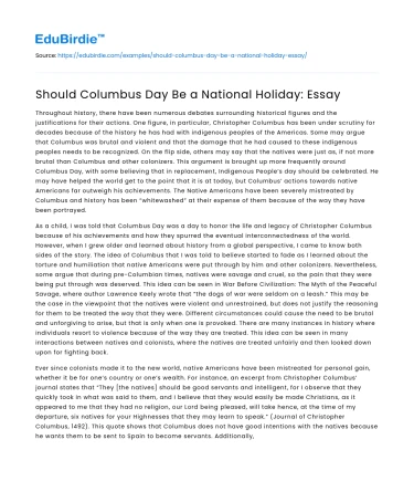 Should Columbus Day Be a National Holiday: Essay