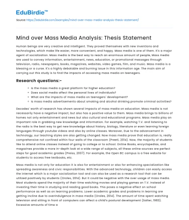 Mind over Mass Media Analysis: Thesis Statement