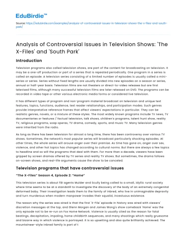 Controversial Issues in TV Shows: ‘The X-Files’ and ‘South Park’