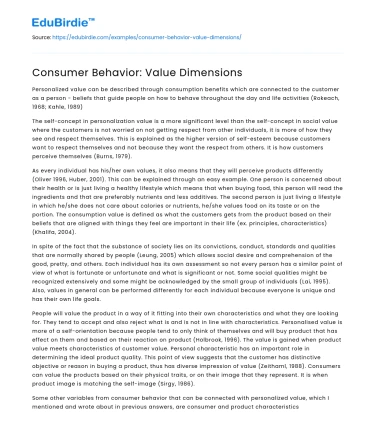 Consumer Behavior: Value Dimensions