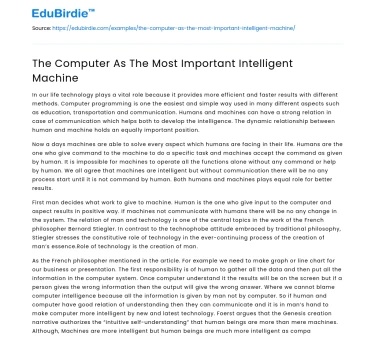 The Computer As The Most Important Intelligent Machine