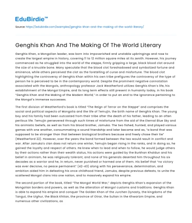Genghis Khan And The Making Of The World Literary