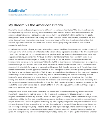 My Dream Vs the American Dream