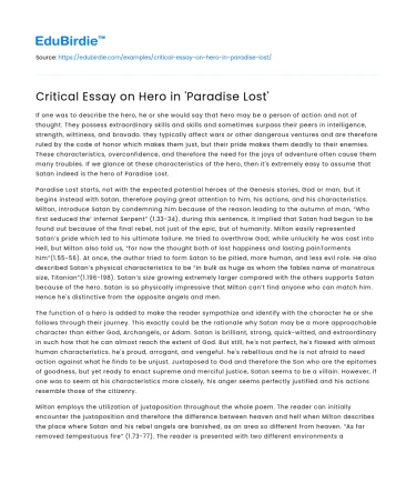 Critical Essay on Hero in ‘Paradise Lost’