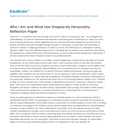 Who I Am and What Has Shaped My Personality: Reflection Paper