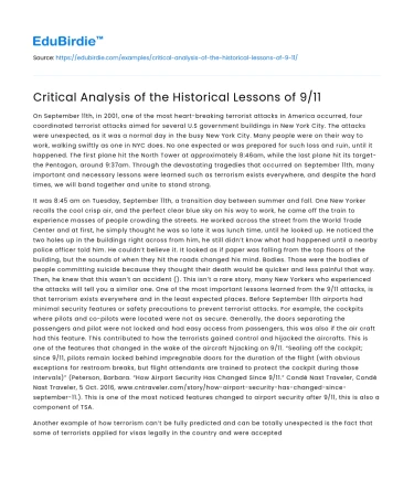 Critical Analysis of the Historical Lessons of 9/11