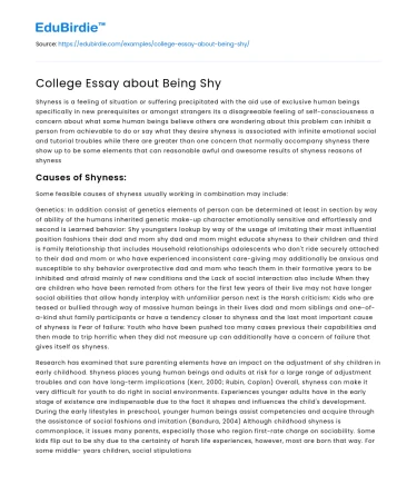 College Essay about Being Shy