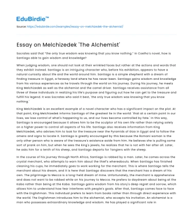 Essay on Melchizedek ‘The Alchemist’